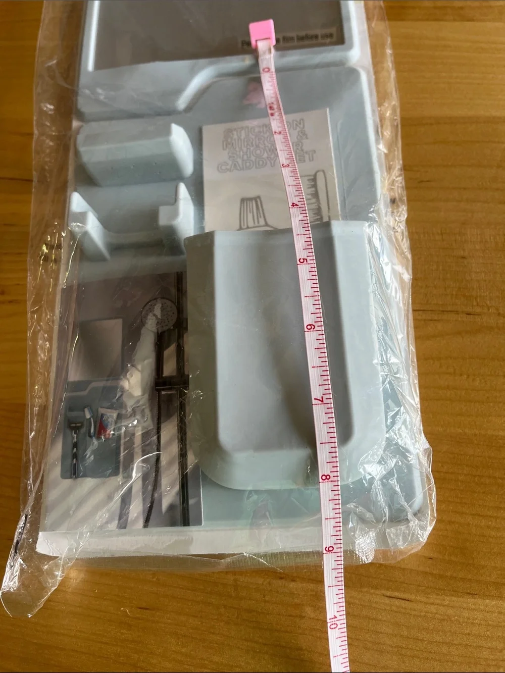 No-Brand Light Blue Stick-On Mirror & Shower Caddy Organizer